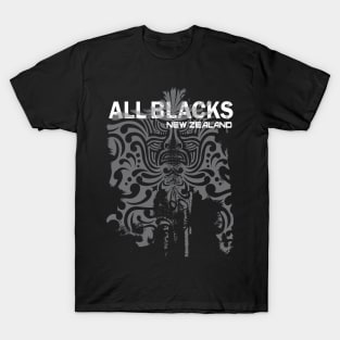 All Blacks Rugby New Zealand Grey Maori Tattoo Warrior Mask T-Shirt